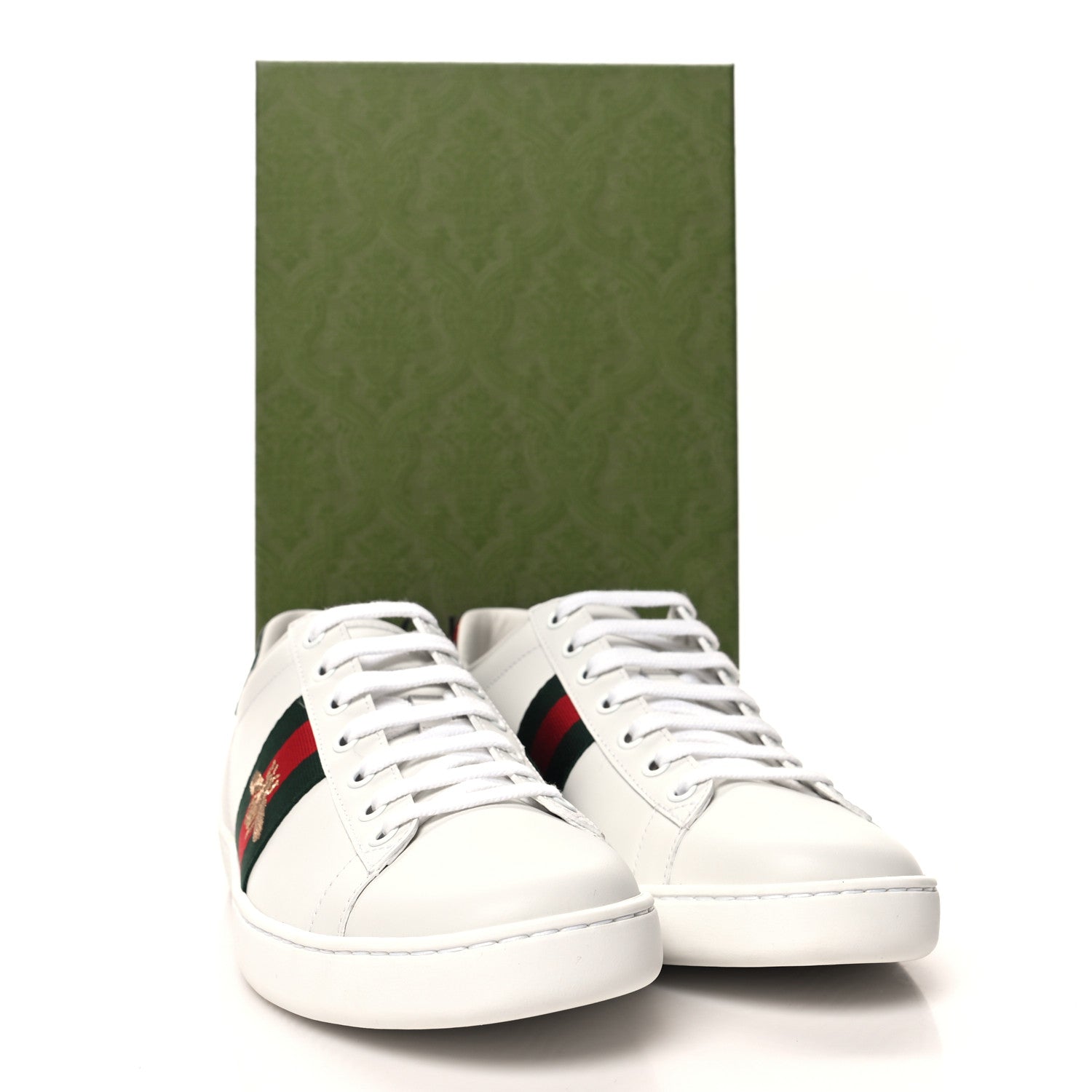 Gucci Calfskin Ayers Bee Embroidered Womens Ace Sneakers 39 White Green 9 of 9