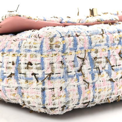 Chanel Tweed Quilted Mini Rectangular Flap Light Blue Pink Gold White 10 of 11