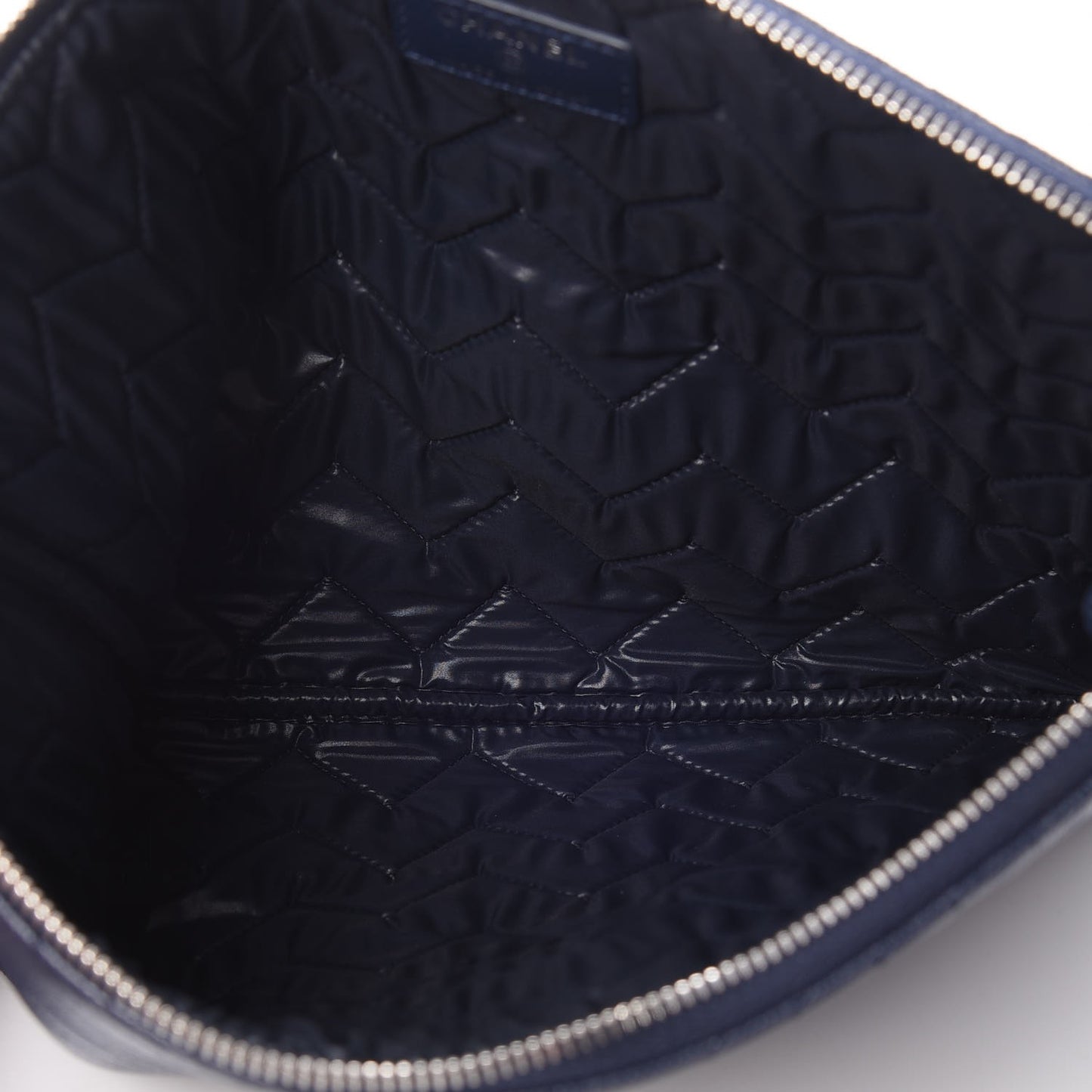 Caviar Chevron Quilted Medium Cosmetic Case Navy