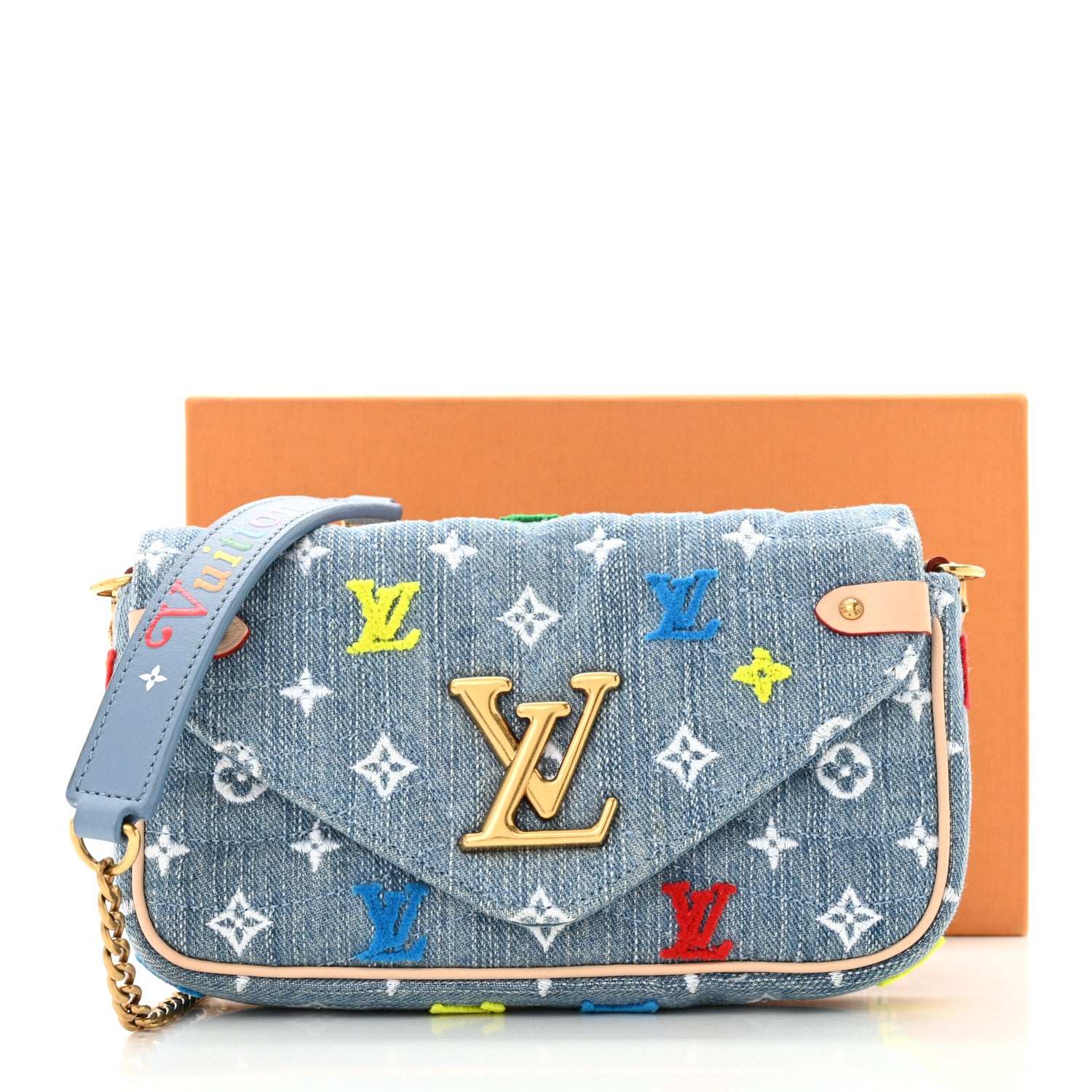 Louis Vuitton Embroidered Monogram Denim New Wave Chain Pochette Blue 11 of 11