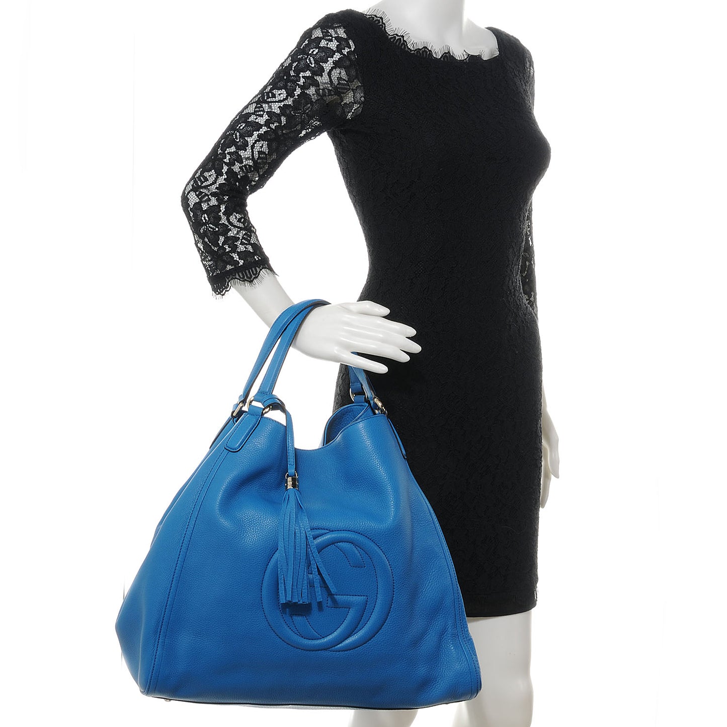 Pebbled Calfskin Large Soho Shoulder Bag Riviera Blue