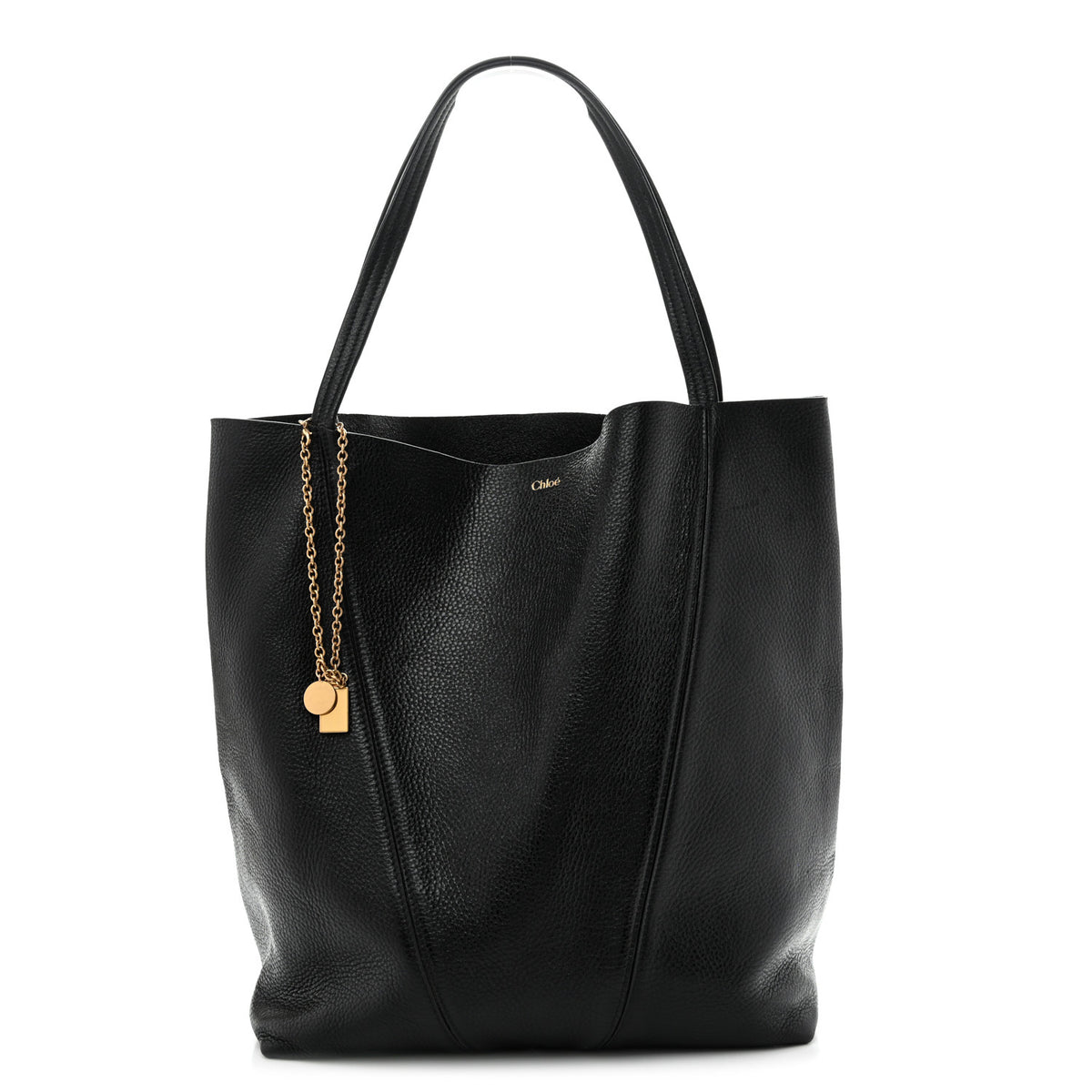 Grained Calfskin Large Spin Tote Black