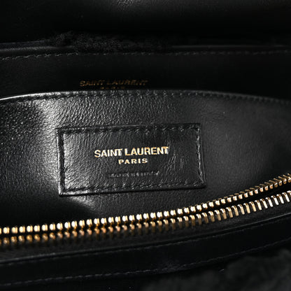Saint Laurent Shearling Y Quilted Monogram Small Loulou Chain Satchel Black 6 of 9