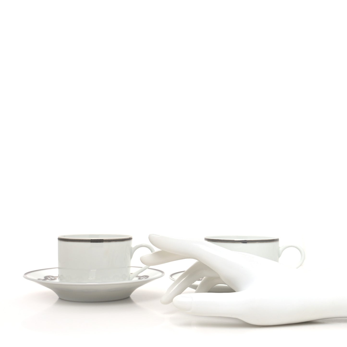 Porcelain Platinum Chaine d'Ancre Tea Cup and Saucer Set of 2
