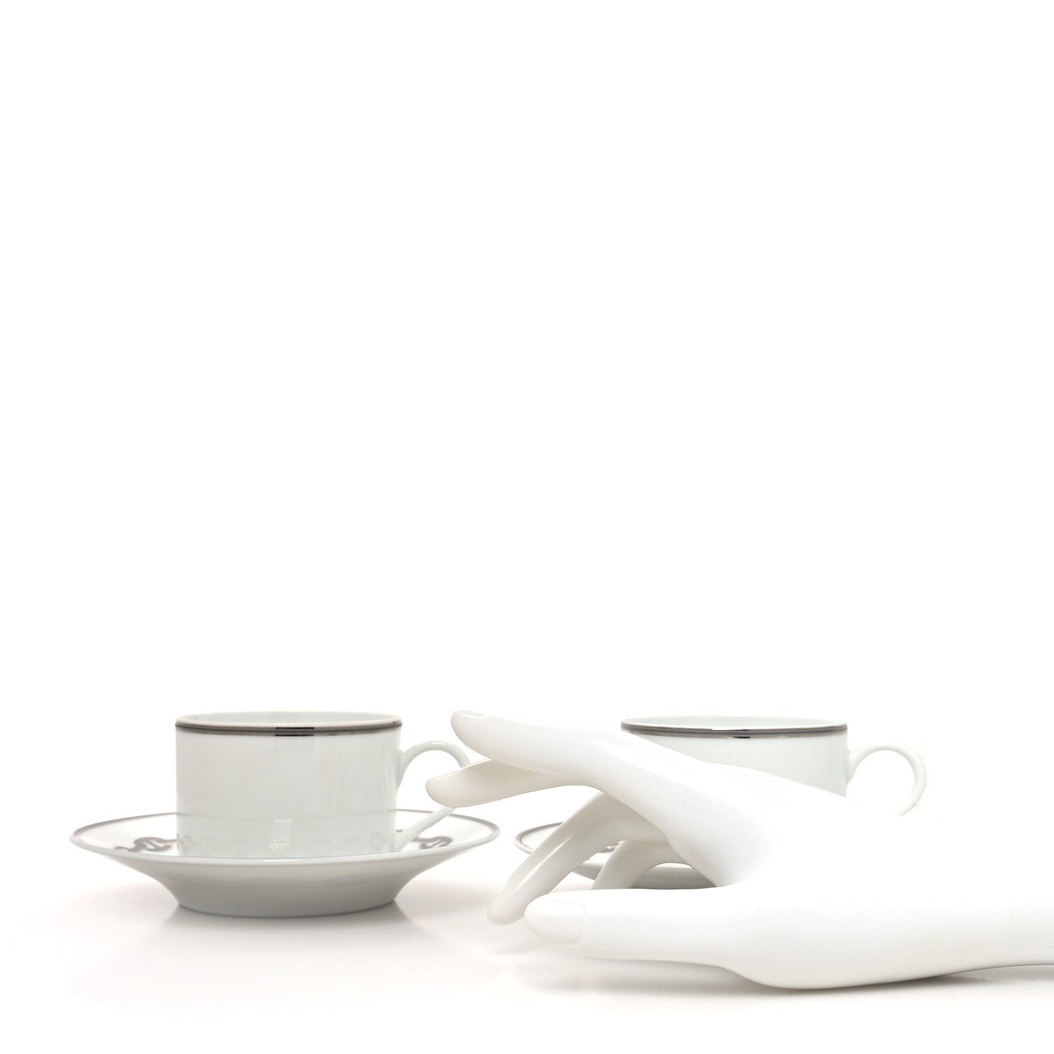 Hermes Porcelain Platinum Chaine d'Ancre Tea Cup and Saucer Set of 2 2 of 13
