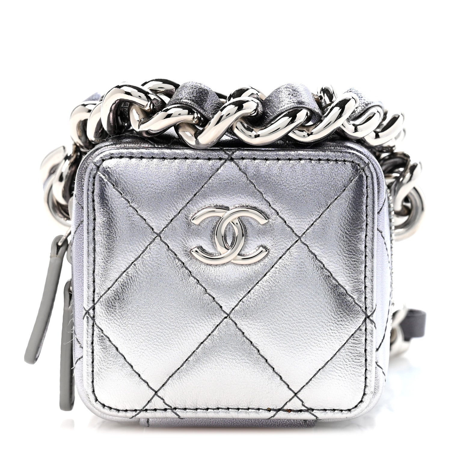 Chanel Gradient Metallic Lambskin Quilted Coco Punk Cube Clutch With Chain Silver Black 1 of 11