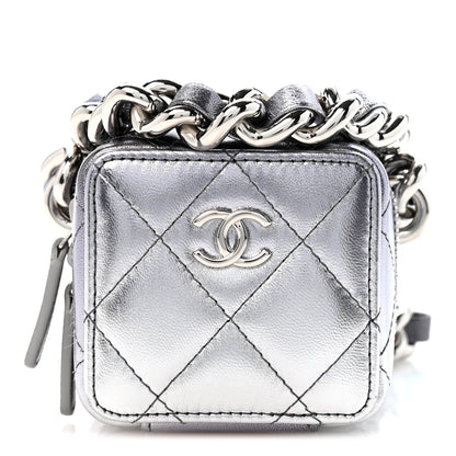 Chanel Gradient Metallic Lambskin Quilted Coco Punk Cube Clutch With Chain Silver Black 1 of 11