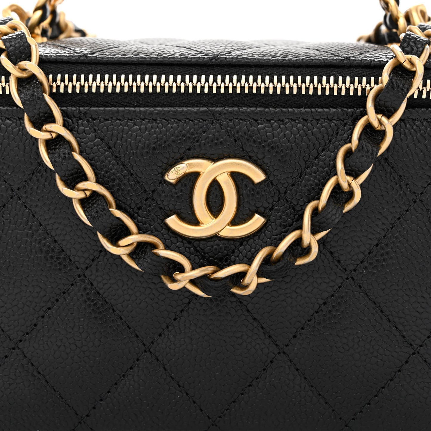 Shiny Caviar Quilted Pick Me Up Vanity Case Black