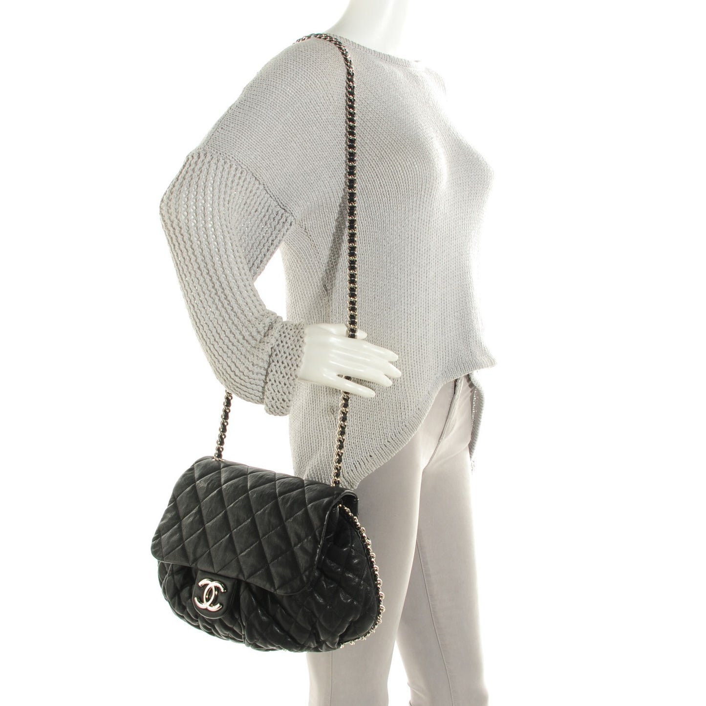 Washed Lambskin Quilted Large Chain Around Messenger Black
