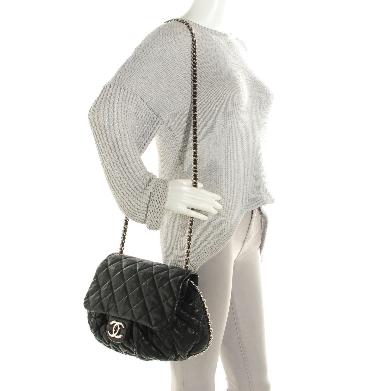 Chanel Washed Lambskin Quilted Large Chain Around Messenger Black 2 of 7