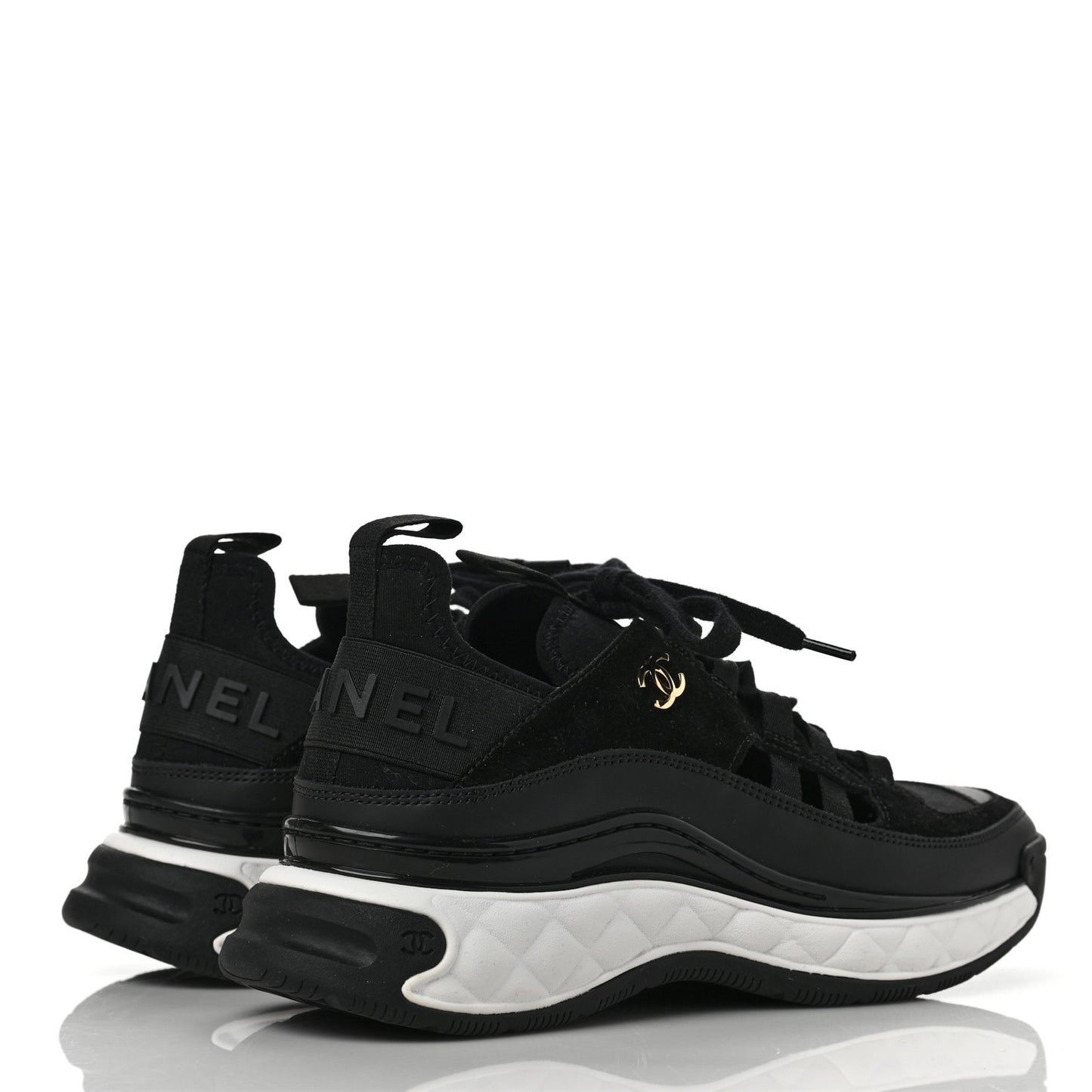 Velvet Calfskin Mixed Fibers CC Sneakers 38 Black