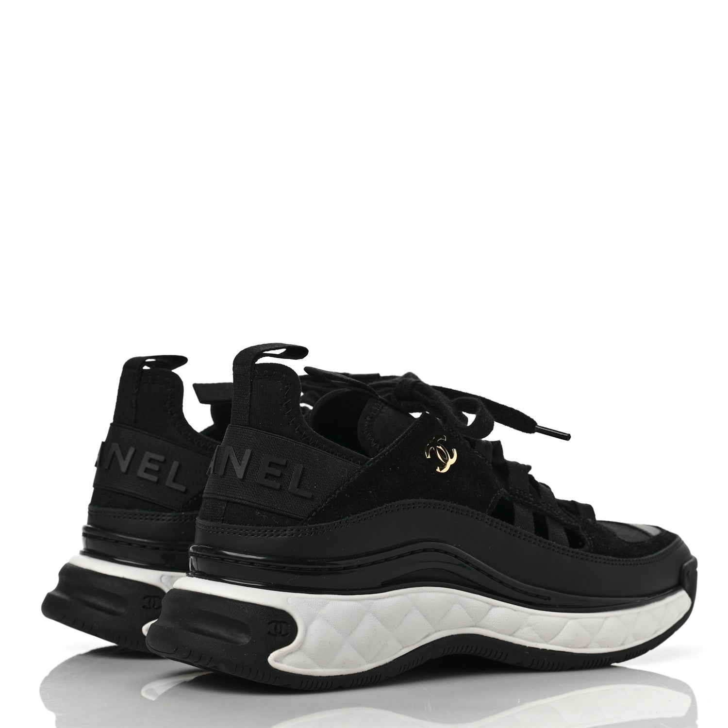 Chanel Velvet Calfskin Mixed Fibers CC Sneakers 38 Black 4 of 10