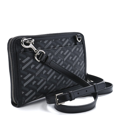 Versace Coated Canvas La Greca Signature Clutch Black Gray 3 of 10