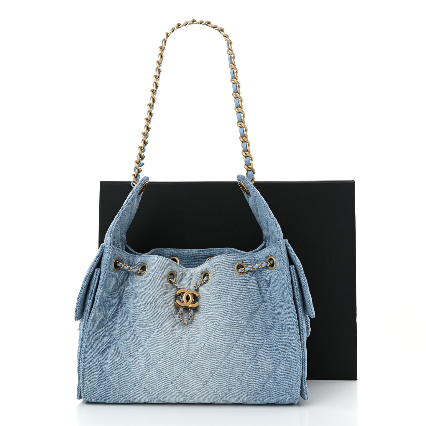 Washed Denim Quilted Small Chanel 25 Handbag Blue