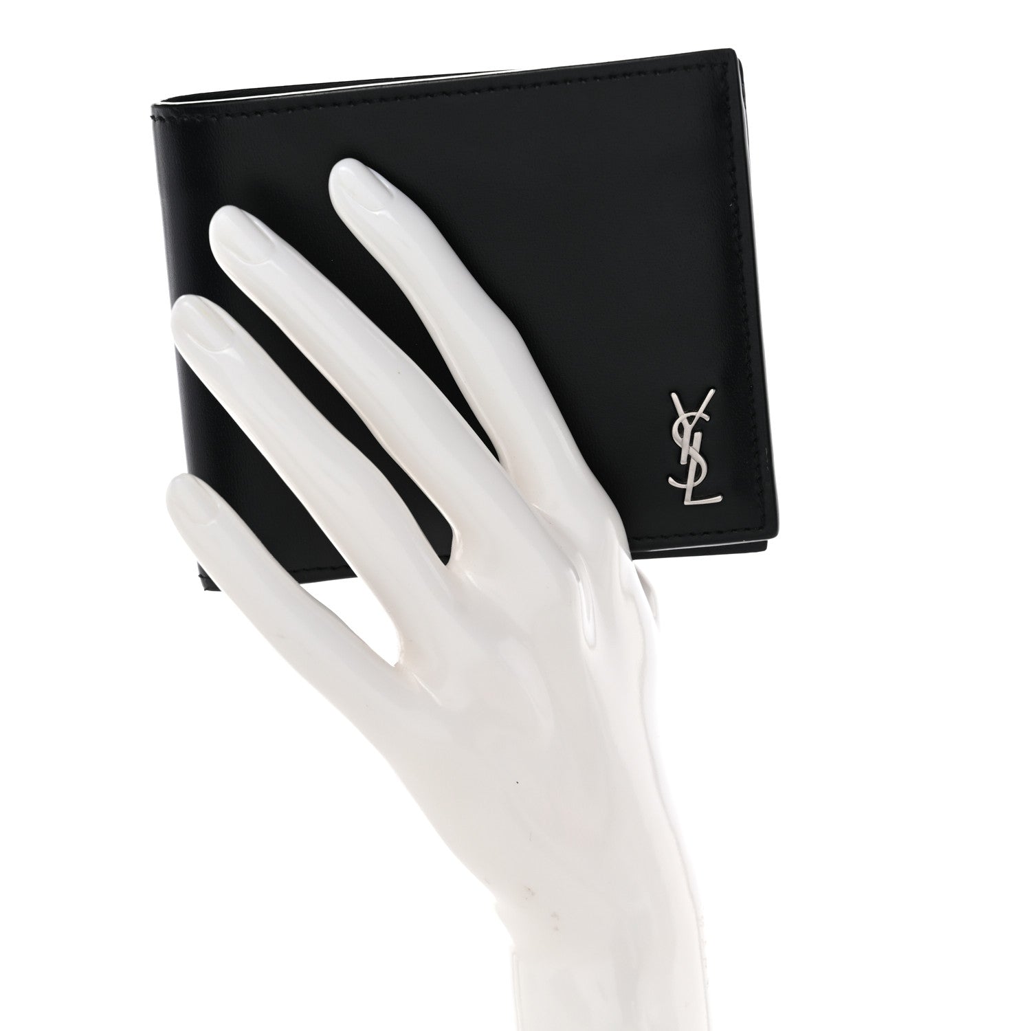 Saint Laurent Matte Calfskin Tiny Cassandre East West Wallet Black 2 of 8