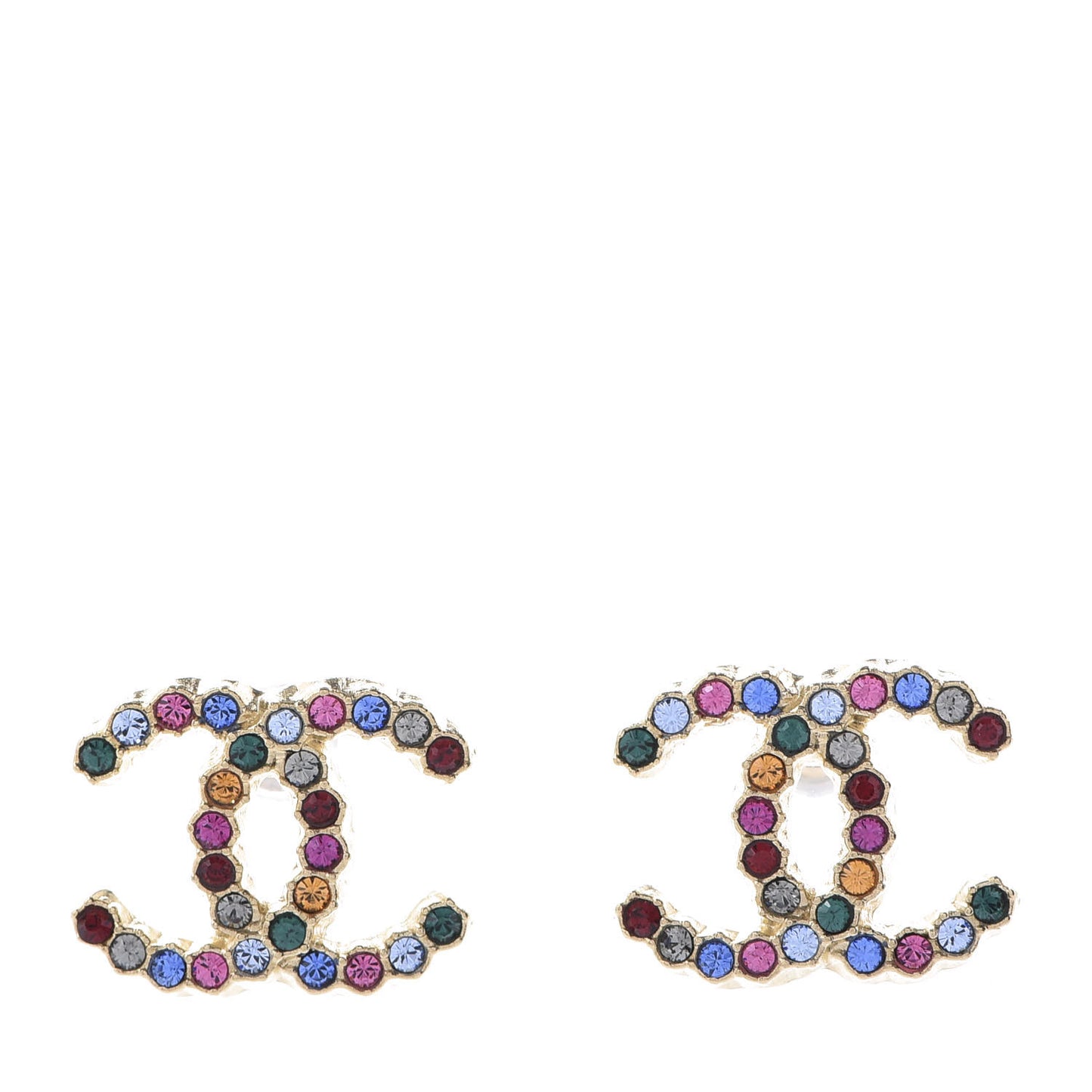 Crystal CC Stud Earrings Gold Multicolor