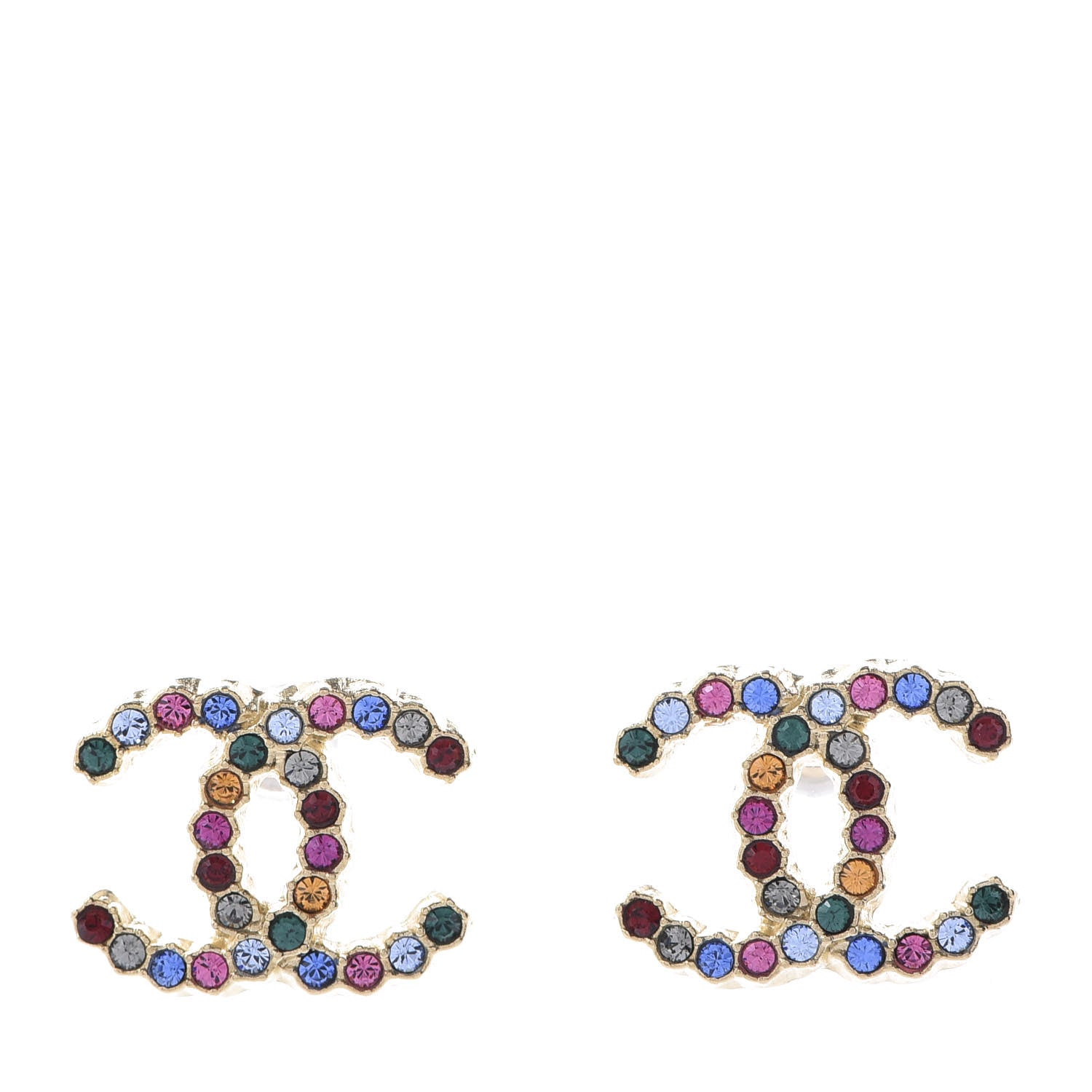 Chanel Crystal CC Stud Earrings Gold Multicolor 1 of 5
