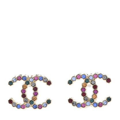 Chanel Crystal CC Stud Earrings Gold Multicolor 1 of 5