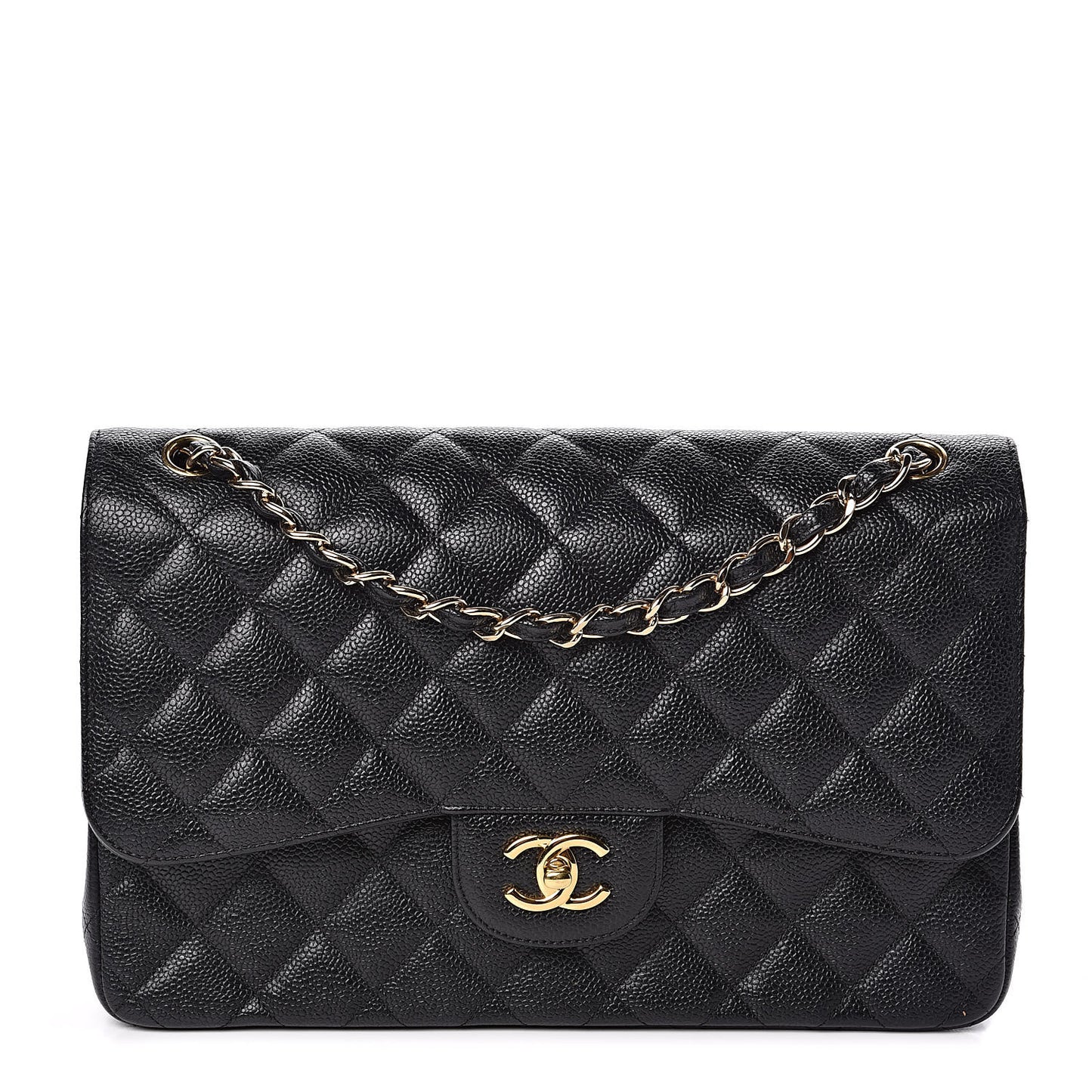 Caviar Quilted Jumbo Double Flap Black