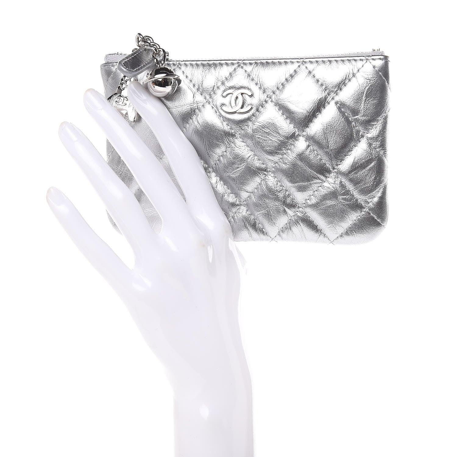 Chanel Metallic Calfskin Quilted Small Cosmo Cosmetic Case Silver 2 of 8