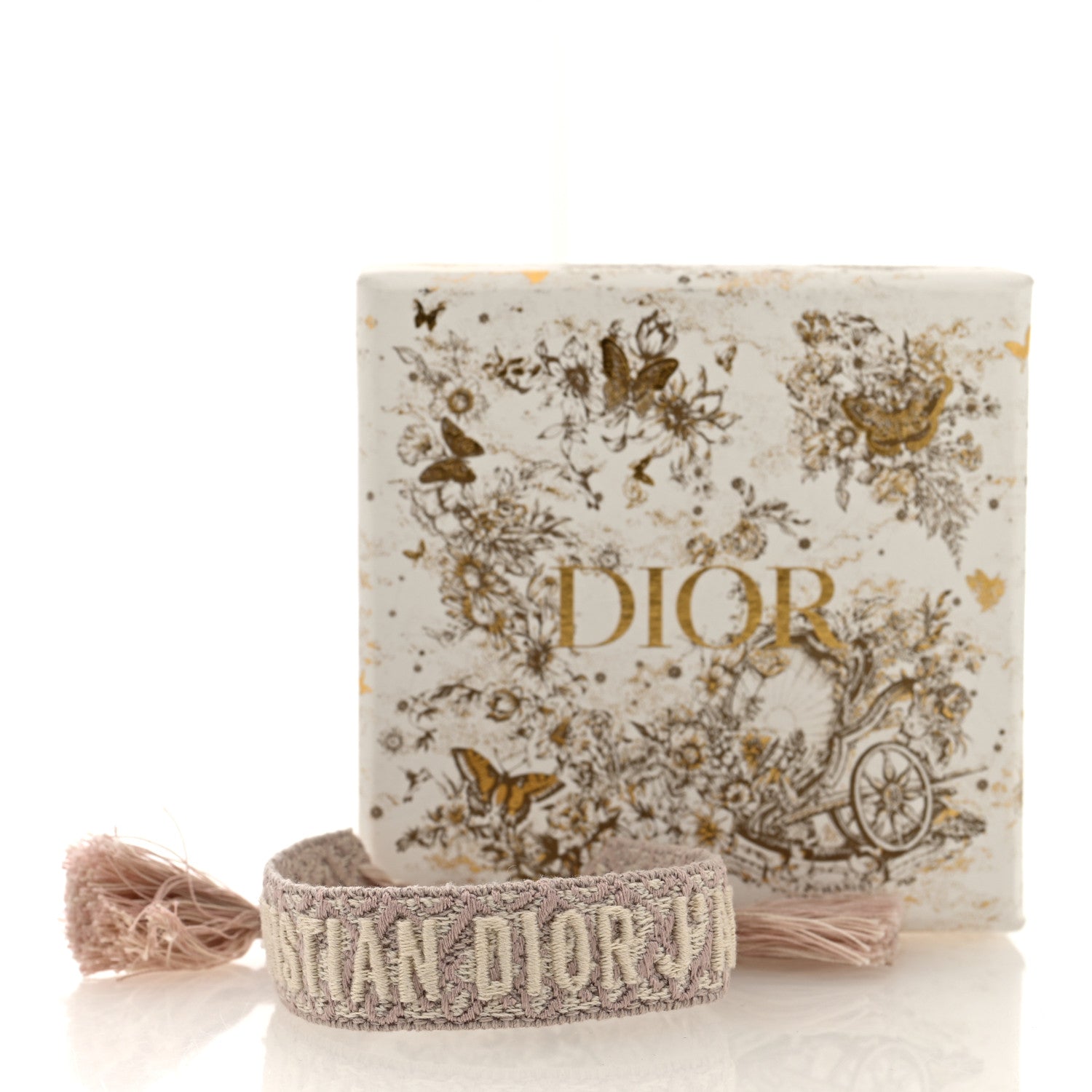 Christian Dior Woven Cotton Butterfly J'Adior Friendship Bracelet Rose Oblique 4 of 4
