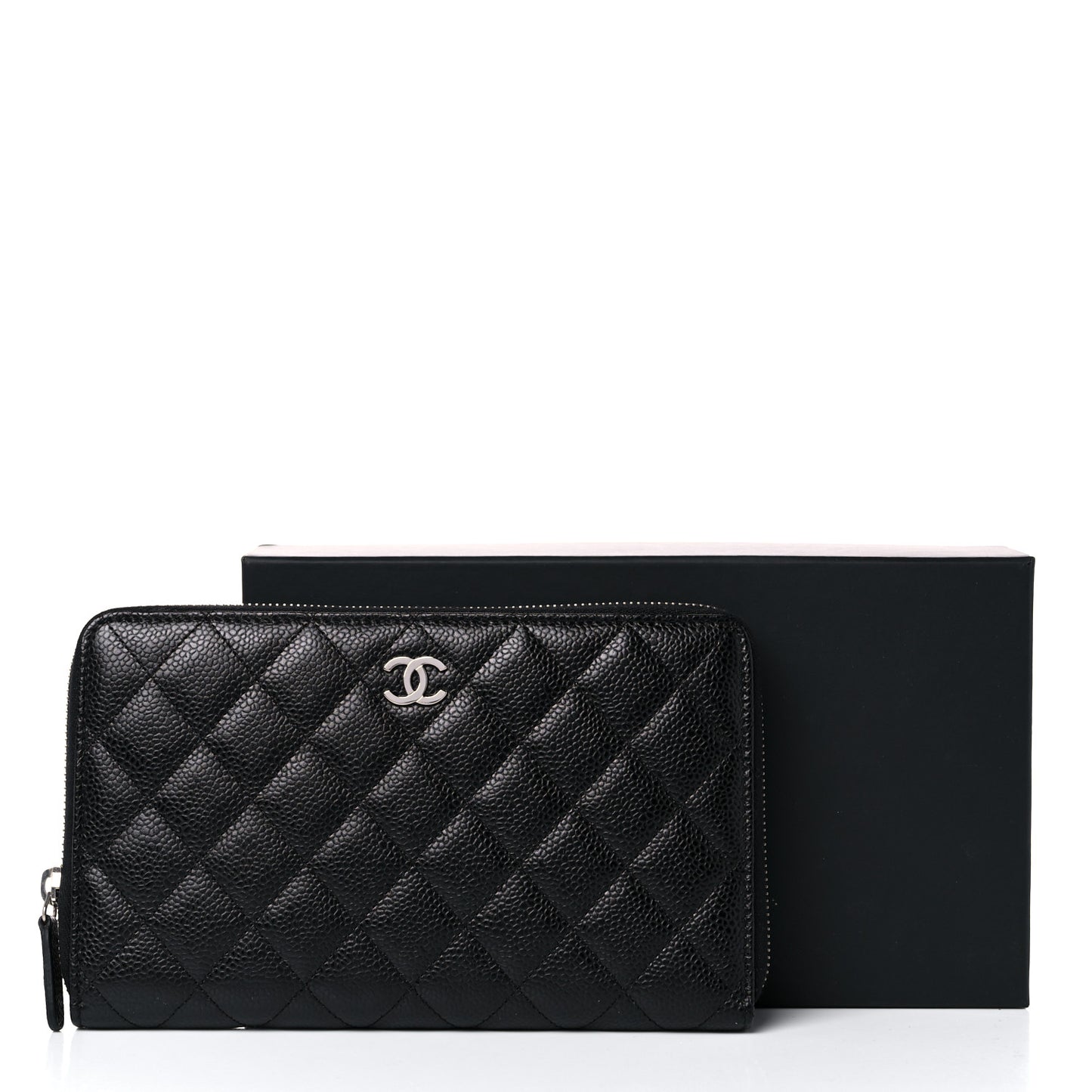 Caviar Quilted Large Zip Around Organizer Wallet Black