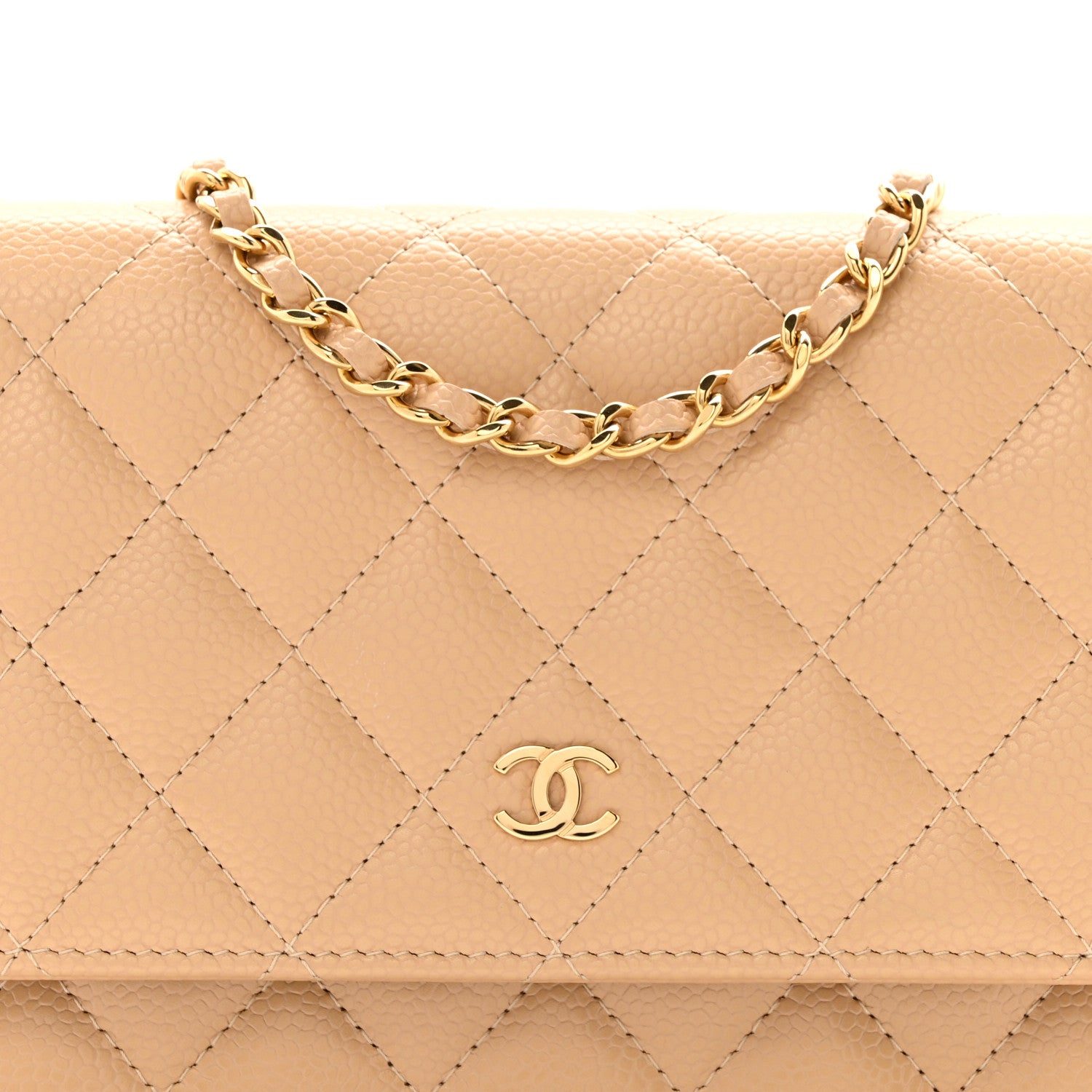 Chanel Caviar Quilted Wallet on Chain WOC Beige 9 of 14