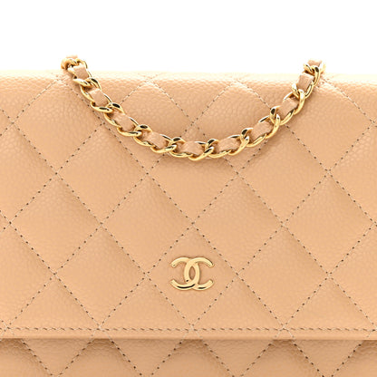 Chanel Caviar Quilted Wallet on Chain WOC Beige 9 of 14