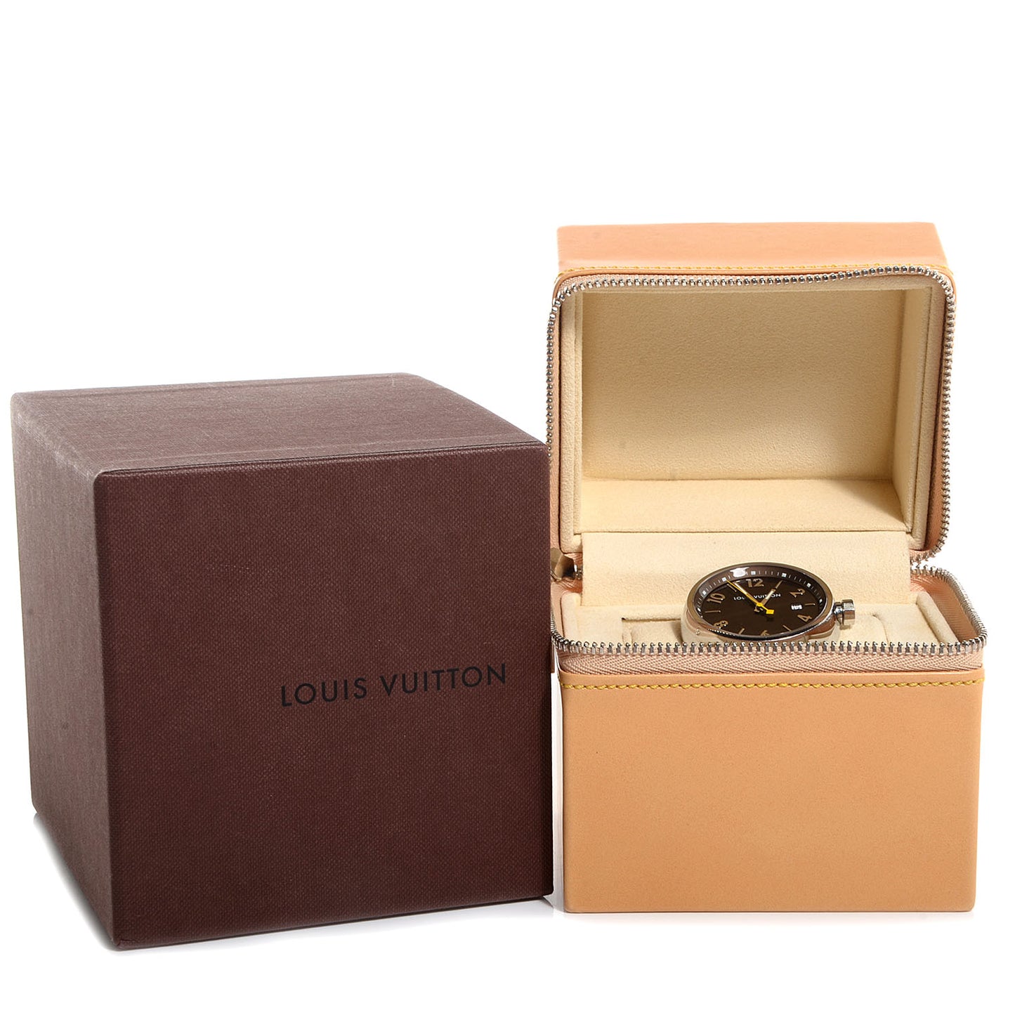 Stainless Steel Monogram 39mm Tambour Quartz Watch Brown