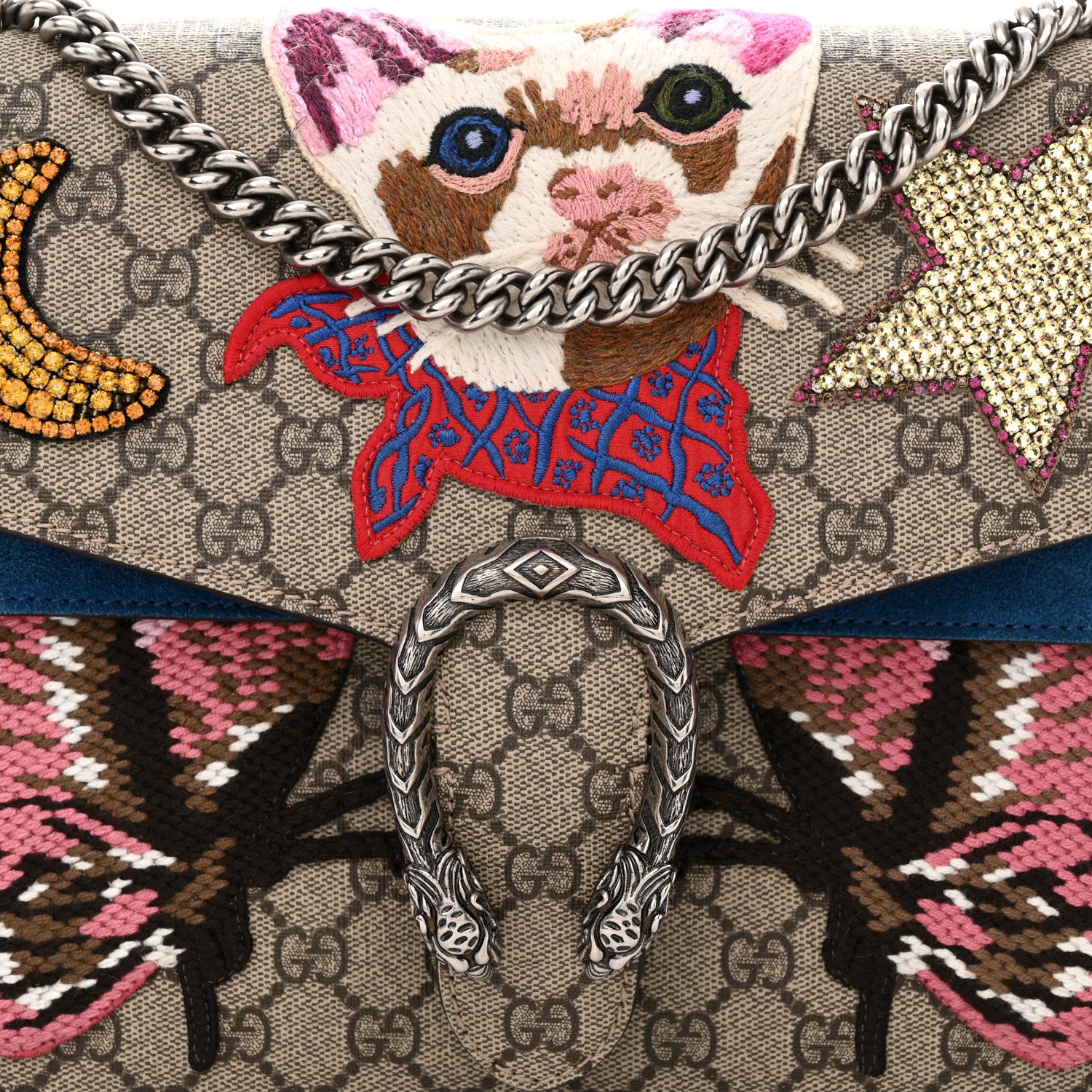 Gucci GG Supreme Monogram Embroidered Medium Dionysus Shoulder Bag Blue 8 of 14