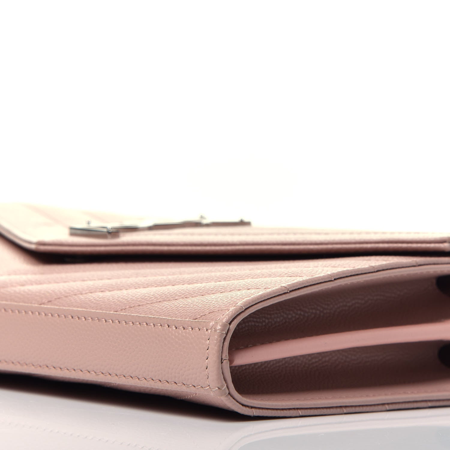 Saint Laurent Grain De Poudre Matelasse Chevron Monogram Chain Wallet Washed Light Pink 9 of 9