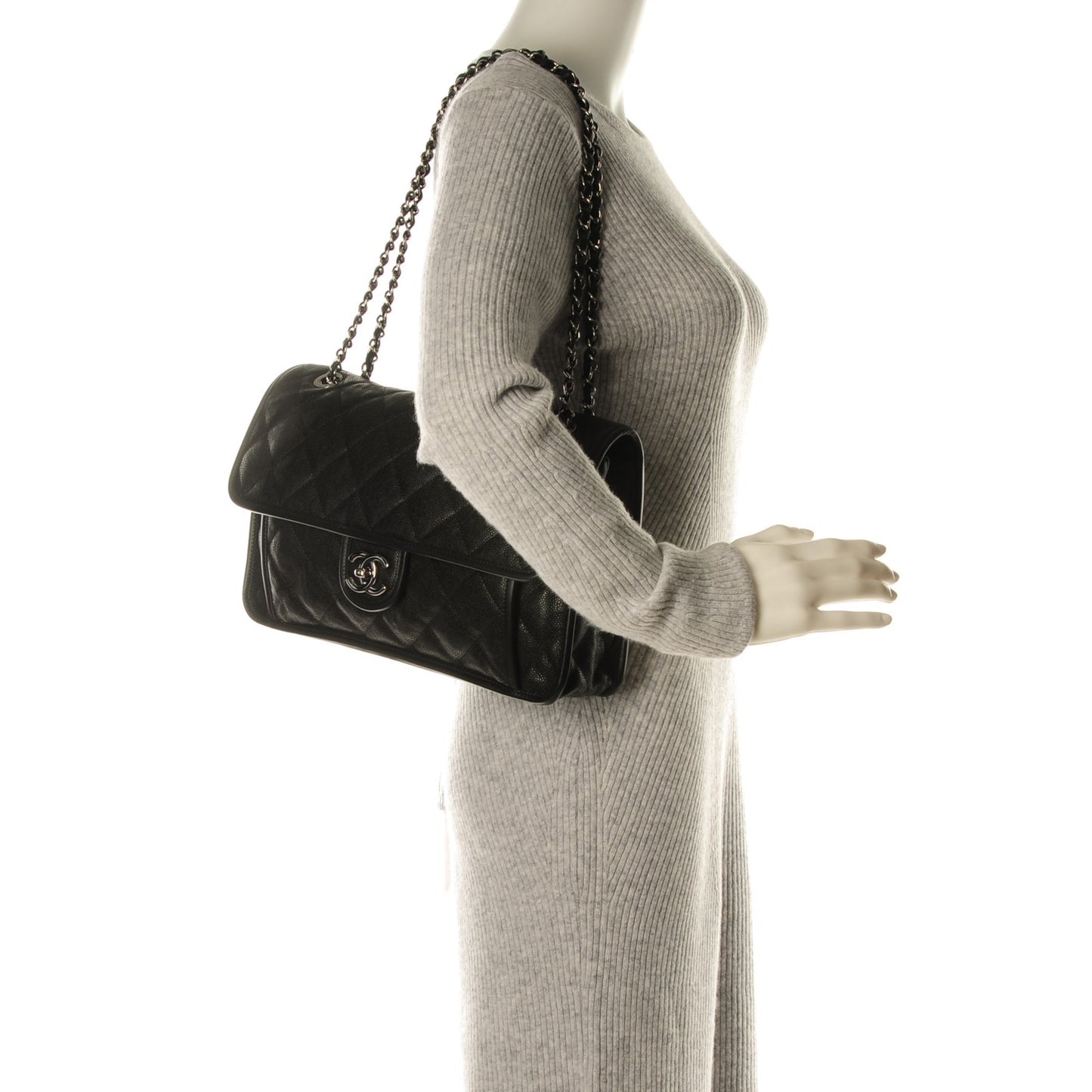 Caviar Quilted Large French Riviera Flap Black