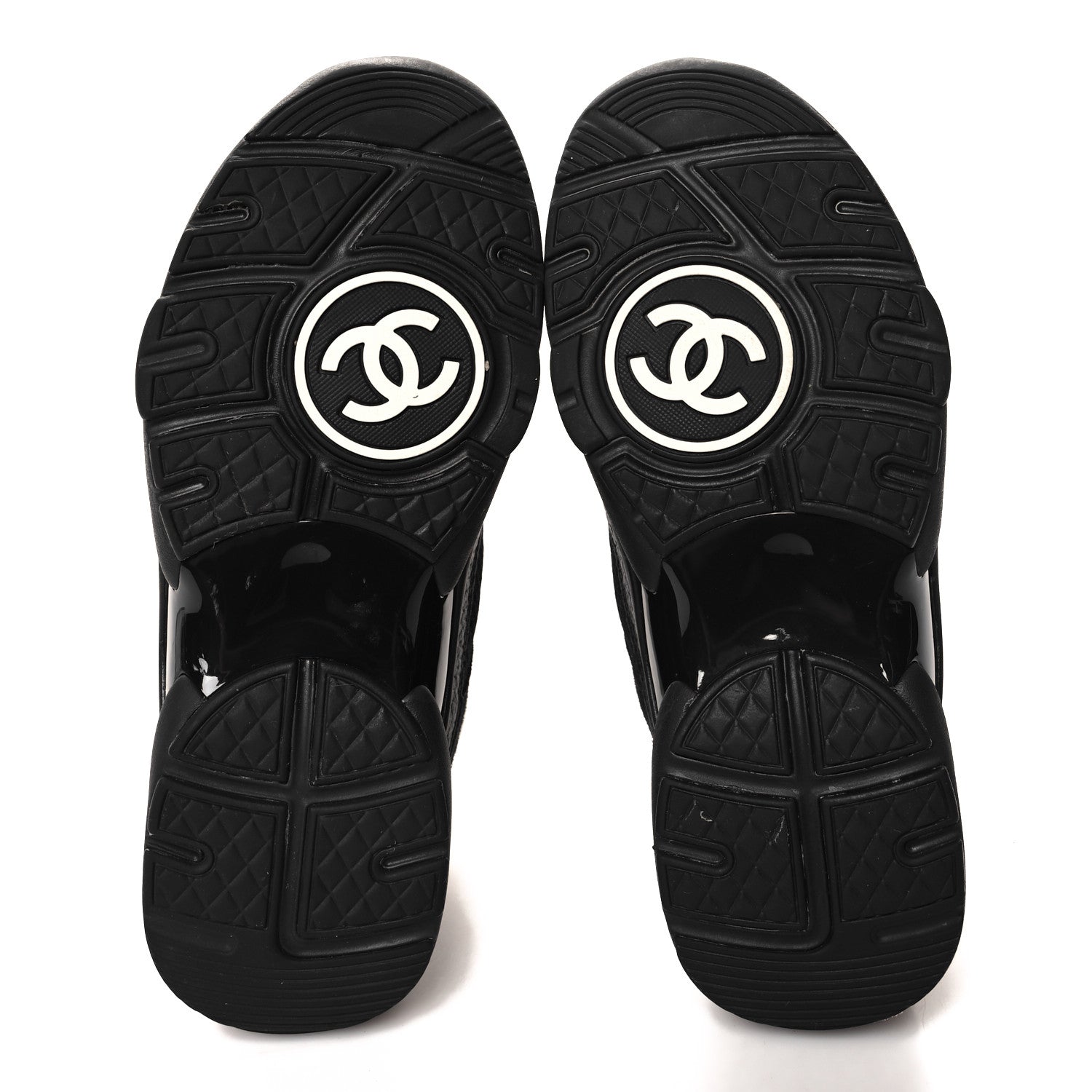 Chanel Mesh Suede Grained Calfskin Womens CC Sneakers 35 Black White 5 of 11