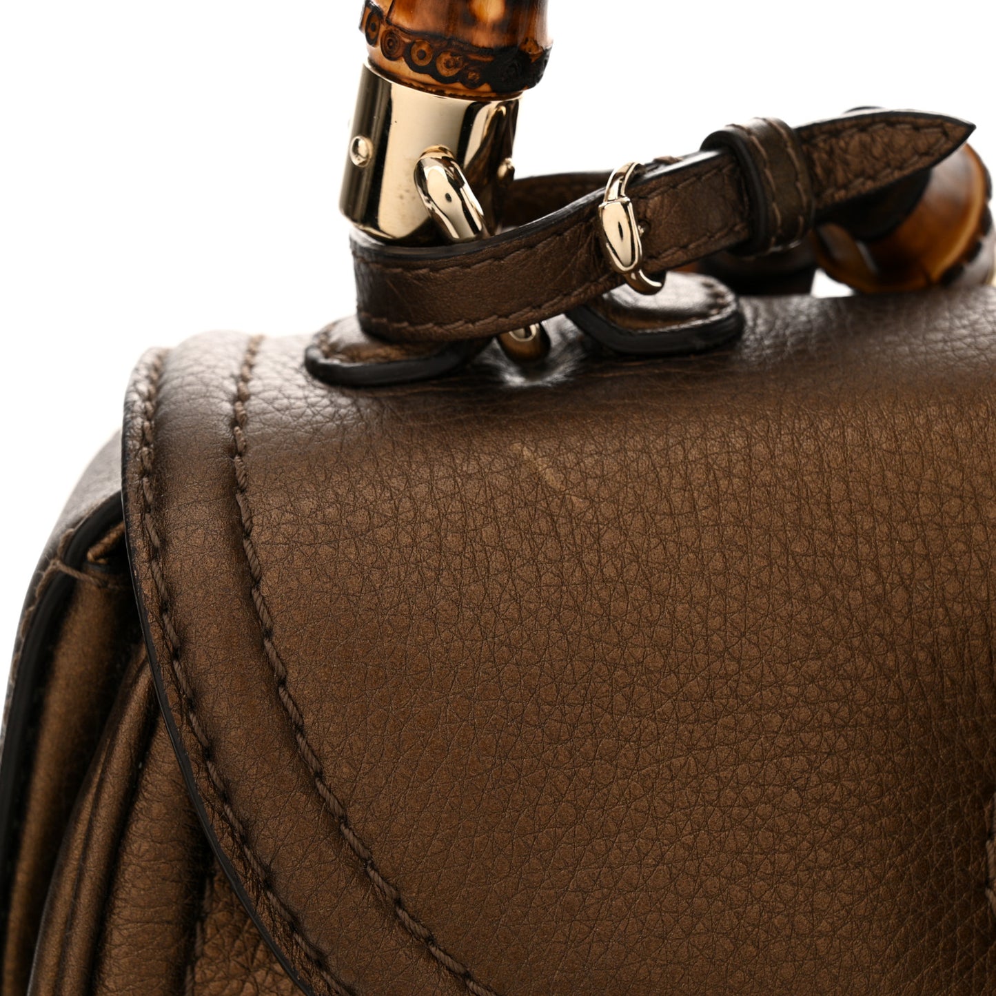 Metallic Calfskin Medium New Bamboo Top Handle Bag Bronze