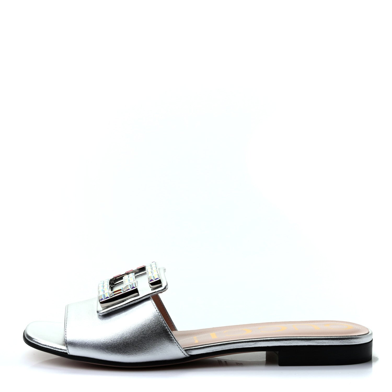 Gucci Metallic Nappa Crystal Square G Madelyn Slide Sandals 36.5 Silver 1 of 10