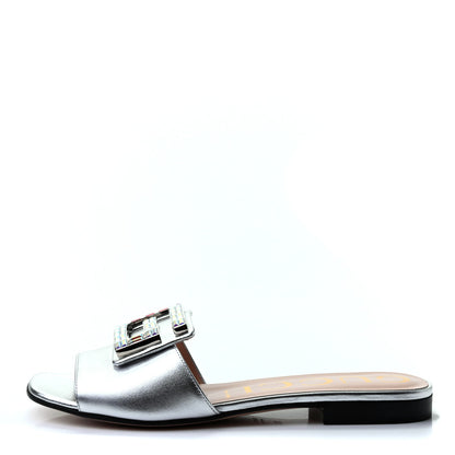 Gucci Metallic Nappa Crystal Square G Madelyn Slide Sandals 36.5 Silver 1 of 10
