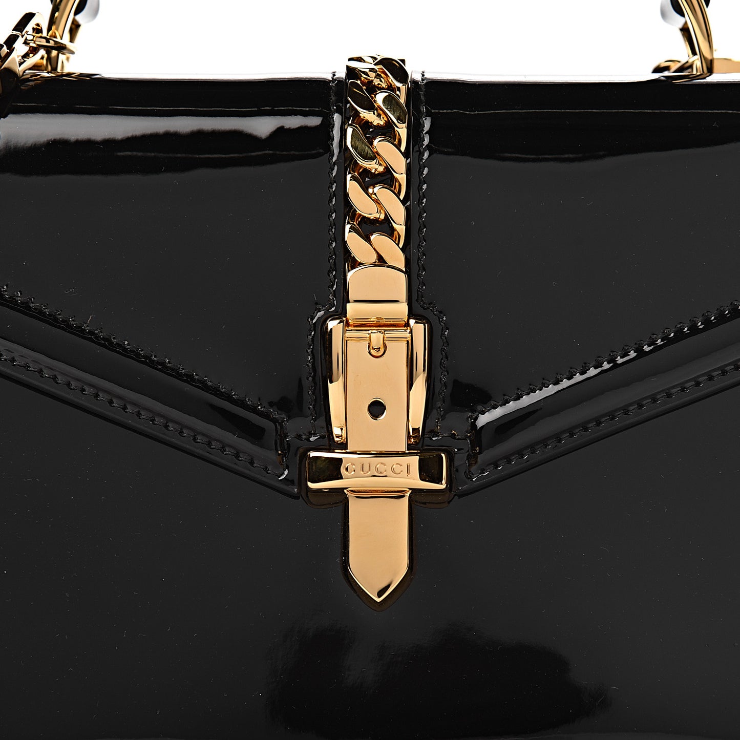 Mousse Top Patent Mini Sylvie 1969 Top Handle Bag Black