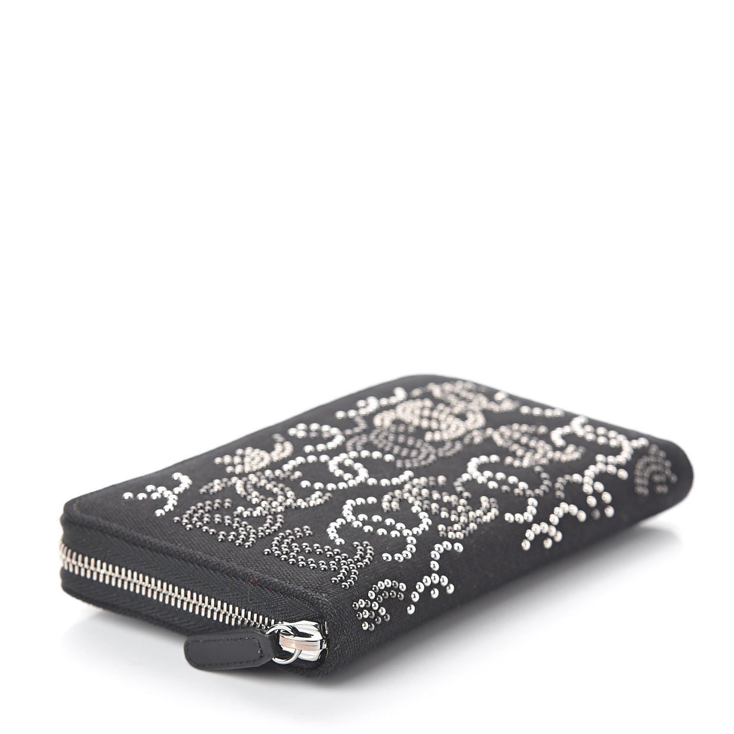 Canvas Studded CC Gusset Zip Around Wallet Black