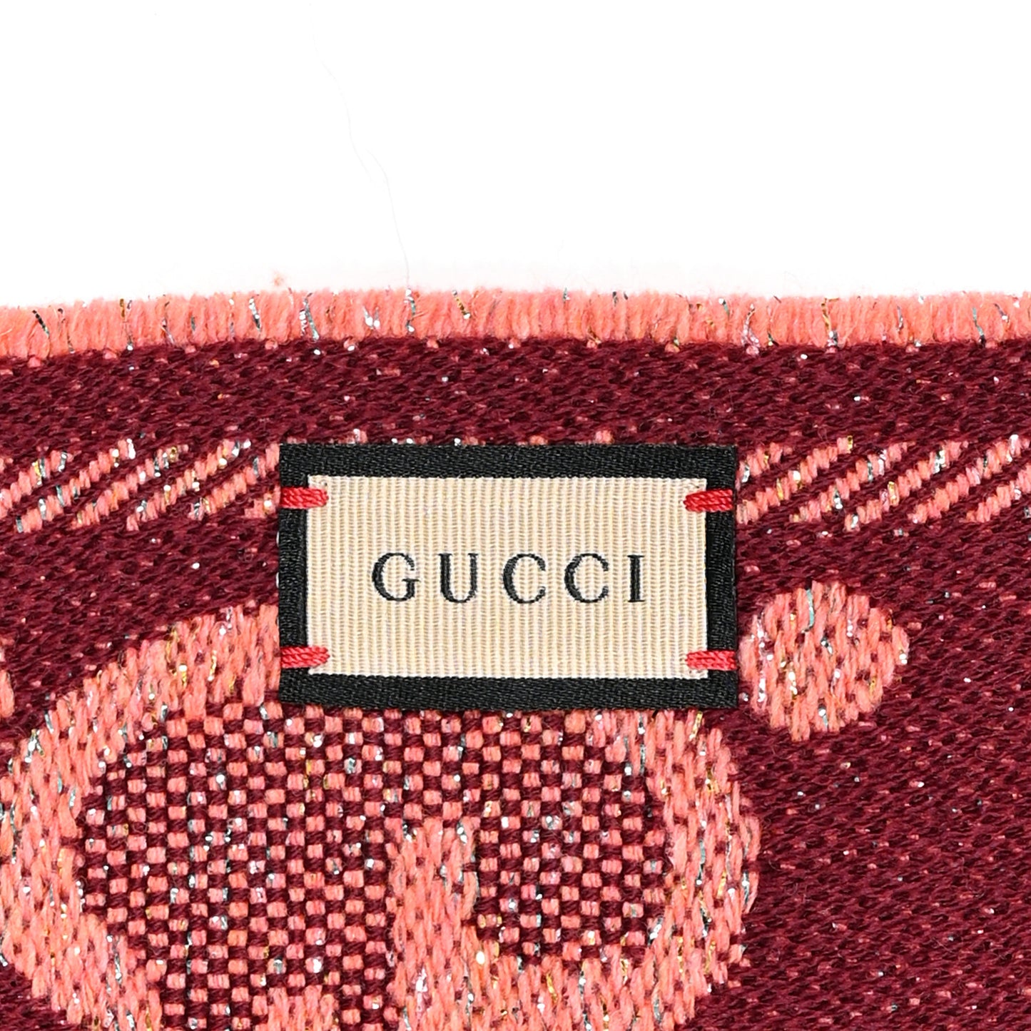Wool Lame Jacquard Monogram Jumbo GG Lady Nest Lux Scarf Salmon Bordeaux