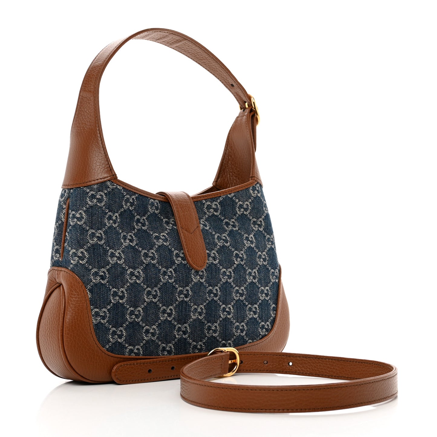 New Denim GG Monogram Calfskin Small Jackie 1961 Hobo Blue Tea Cuir