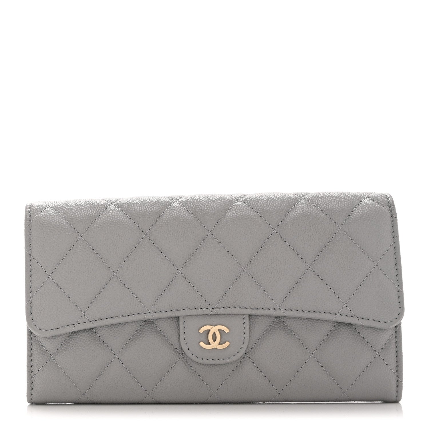 Chanel Caviar Quilted Large Gusset Flap Wallet Grey 1 of 11