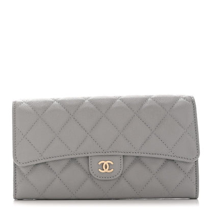Chanel Caviar Quilted Large Gusset Flap Wallet Grey 1 of 11