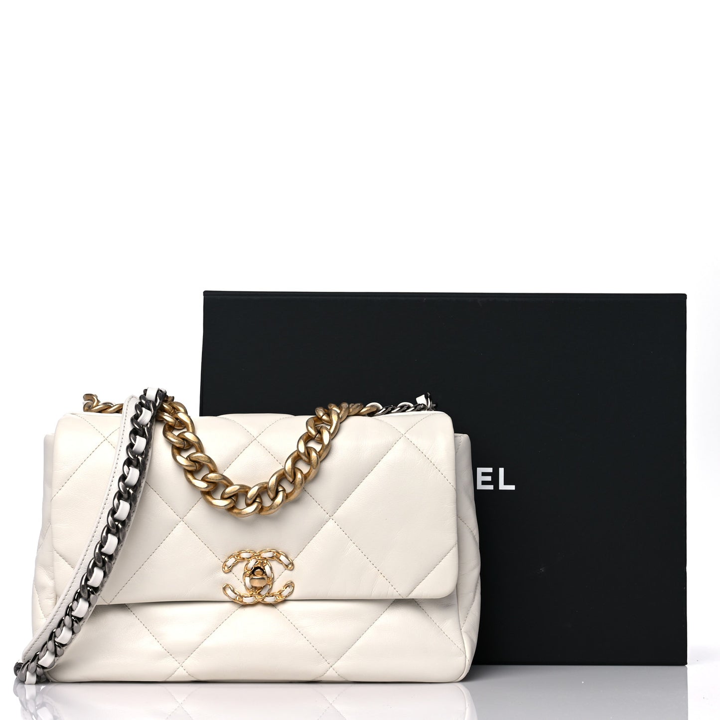 Goatskin Quilted Large Chanel 19 Flap White