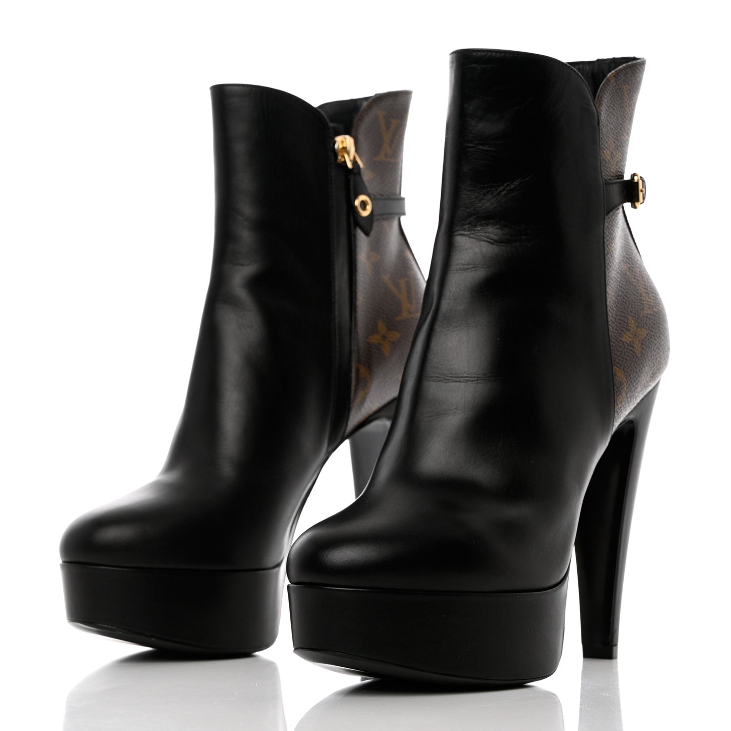 Calfskin Monogram Afterglow Platform Ankle Boots 39 Black