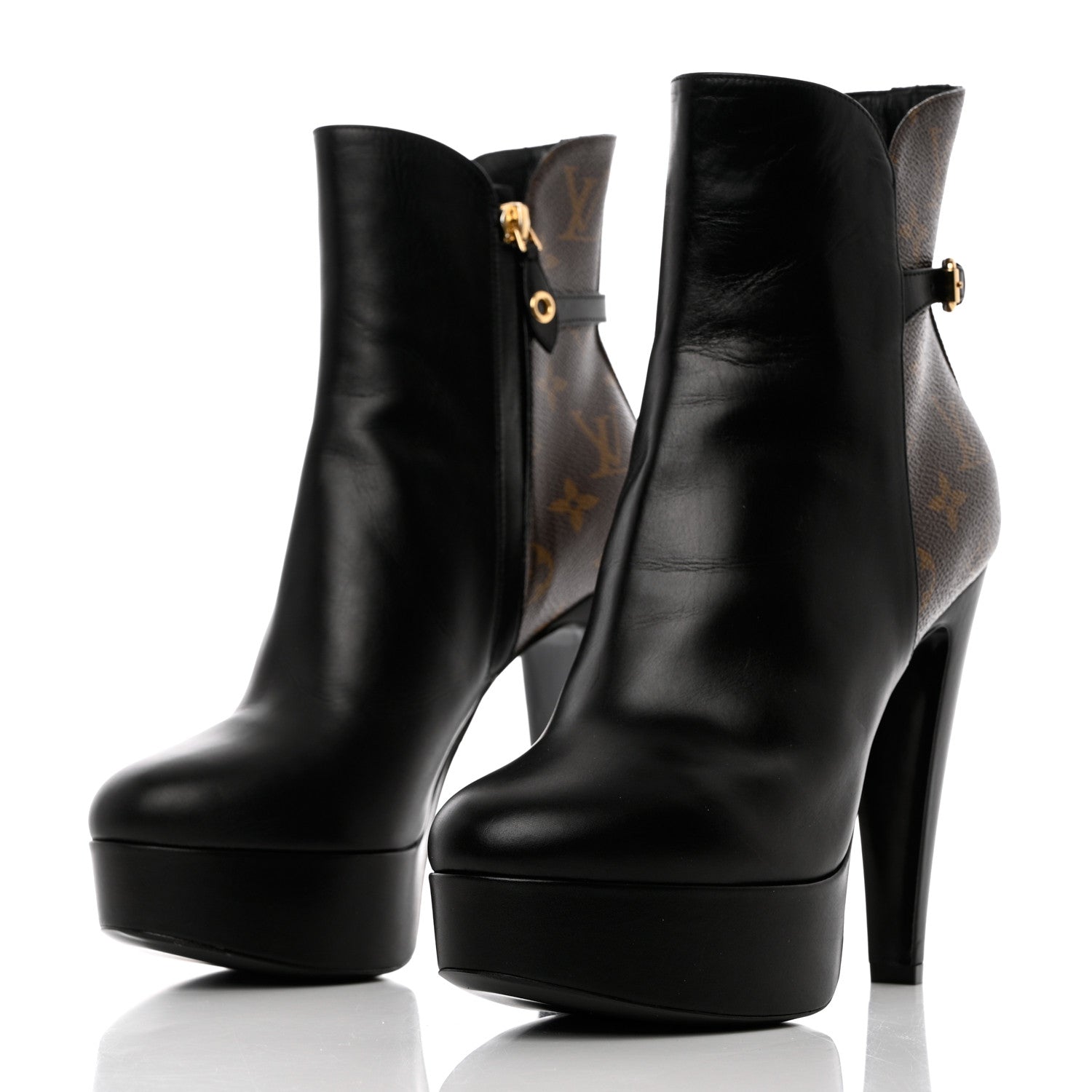 Louis Vuitton Calfskin Monogram Afterglow Platform Ankle Boots 39 Black 3 of 14