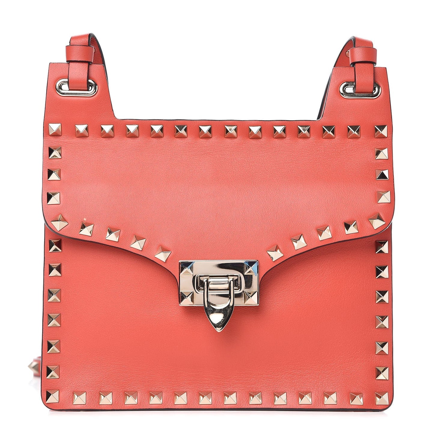 Calfskin Rockstud Crossbody Messenger Bag Deep Coral
