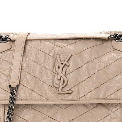Saint Laurent Crinkled Calfskin Matelasse Monogram Medium Niki Chain Satchel Light Taupe 8 of 14