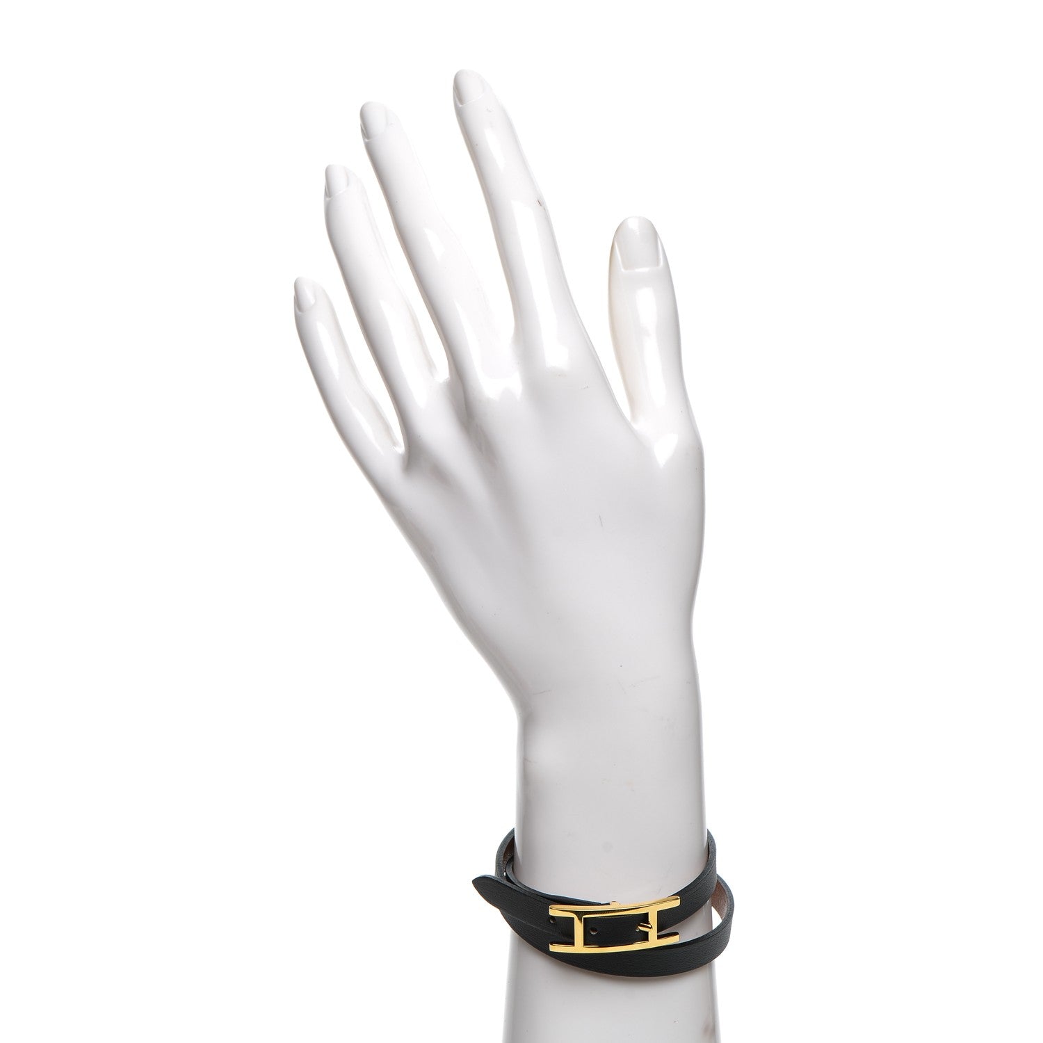 Hermes Chamonix Tadelakt Behapi Double Tour Reversible Bracelet Small Black Fauve 2 of 5