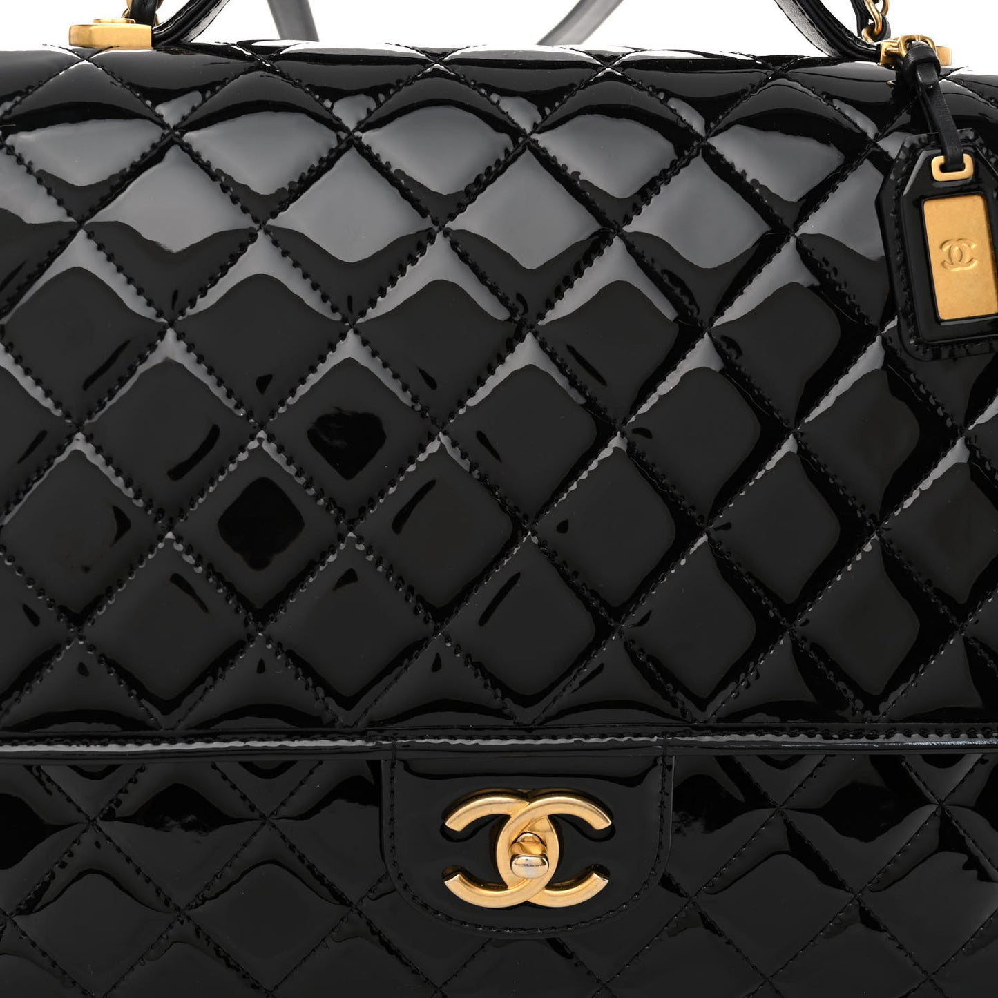 Patent Quilted Large School Memory Top Handle Flap Black
