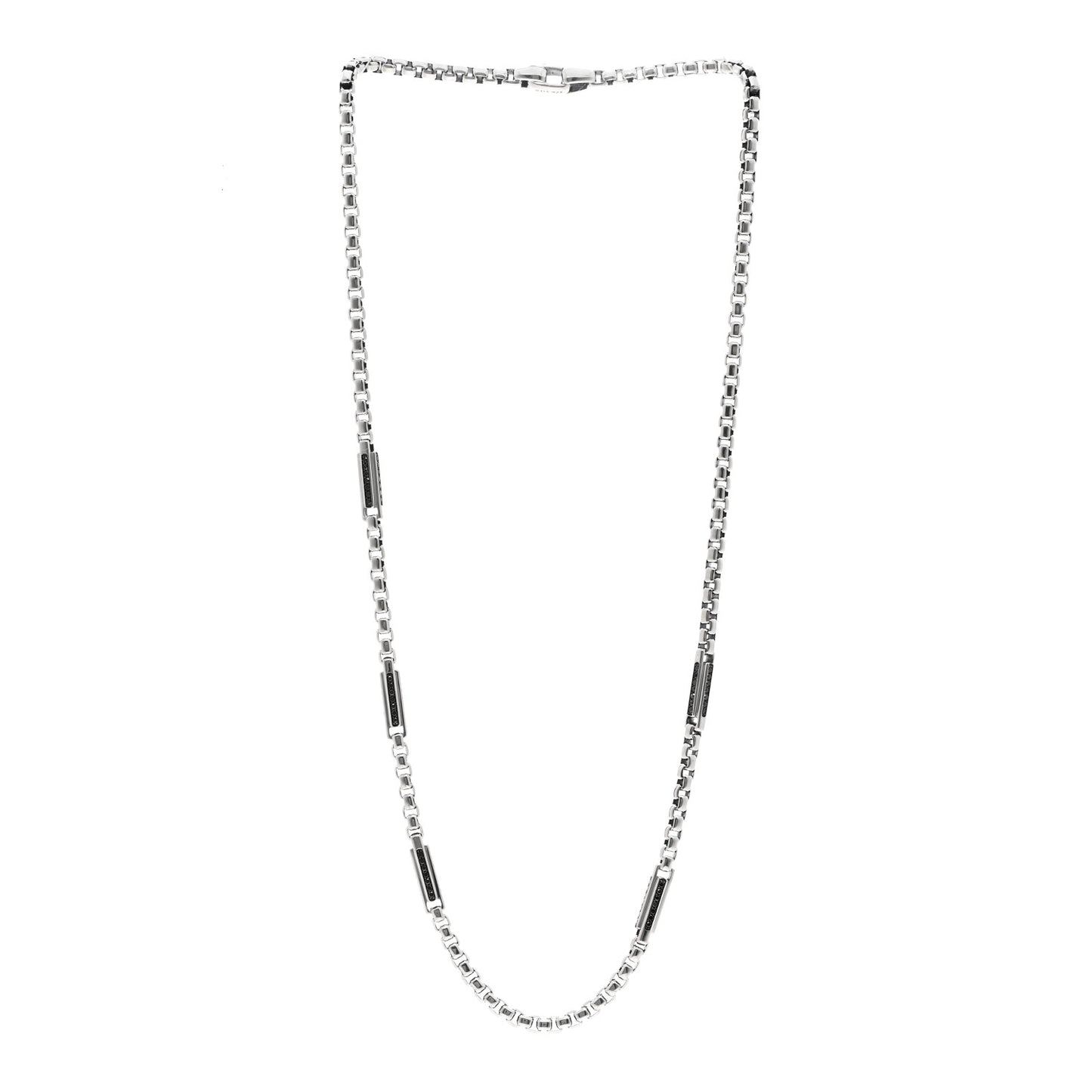 Sterling Silver Black Diamond Pave Streamline Station Box Chain Necklace 22"